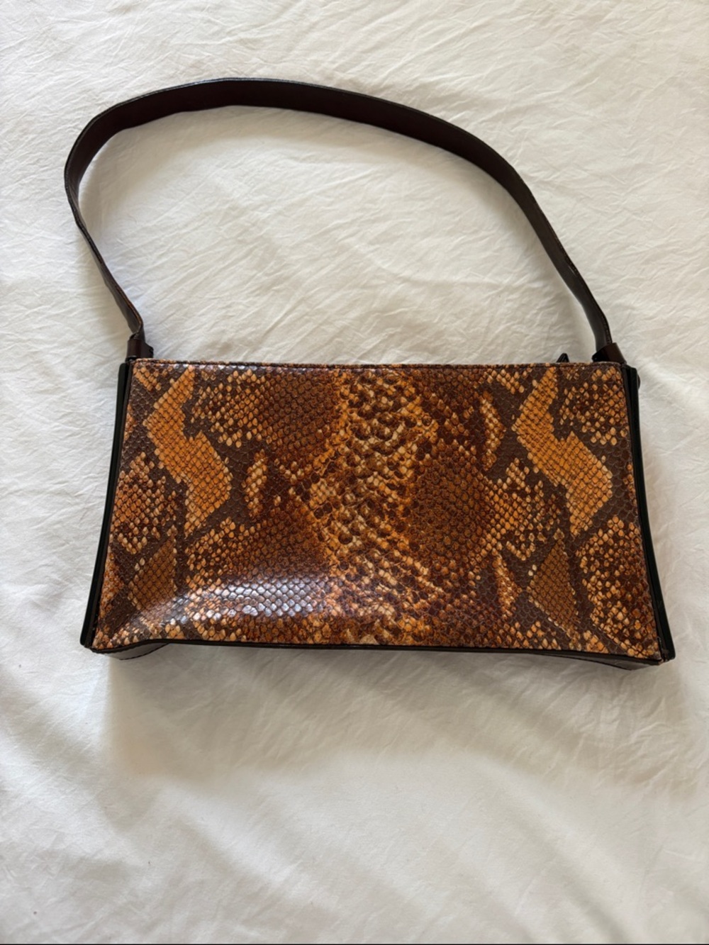 Nicole Miller Brown Snake-Print Shoulder Bag
